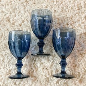 Vintage Libbey Glass Goblets Blue Stemmed Glasses
